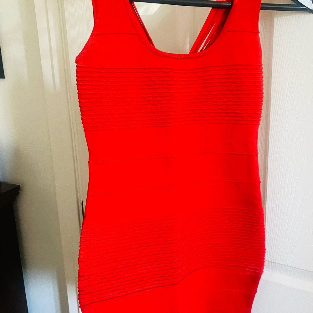 WOW Couture Red Ribbed V-Neck Cocktail Dress